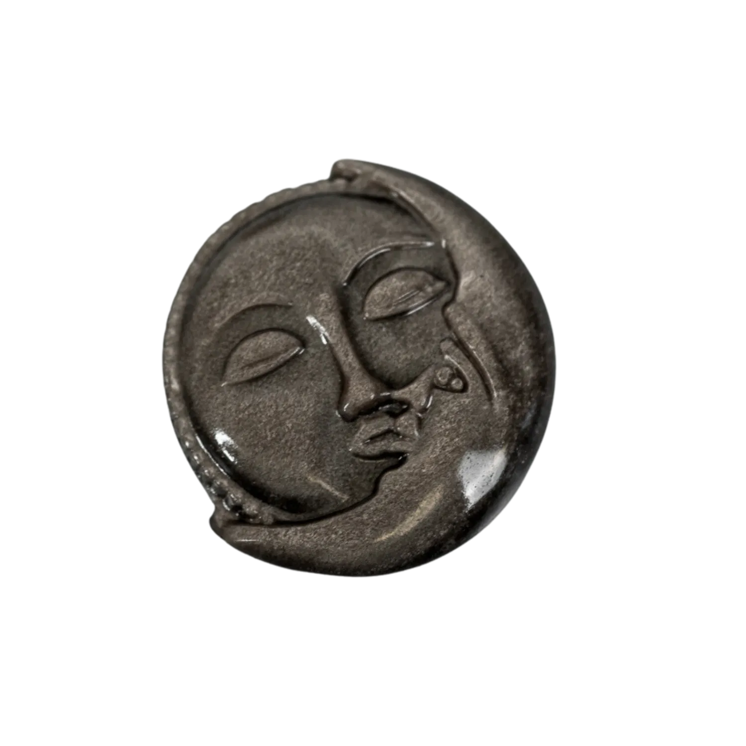 Silver Sheen Obsidian Sun & Moon Carving