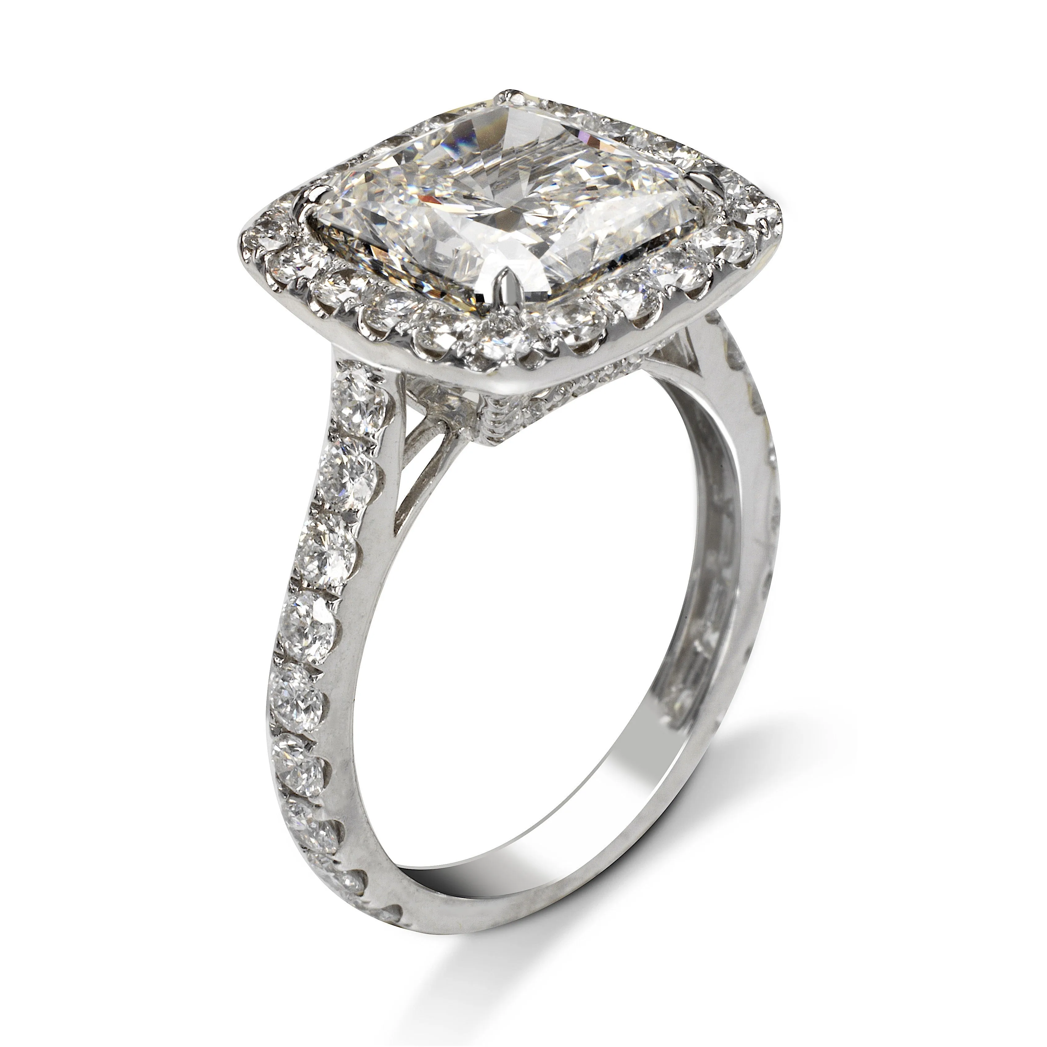 THARA 7 CARAT RADIANT CUT I COLOR VVS1 CLARITY DIAMOND ENGAGEMENT RING 18K WHITE GOLD GIA CERTIFIED 5 CT I VVS1 BY MIKE NEKTA