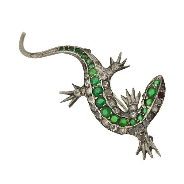 Victorian Silver & French Paste Lizard Pin