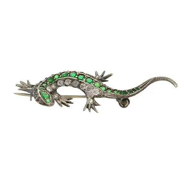 Victorian Silver & French Paste Lizard Pin