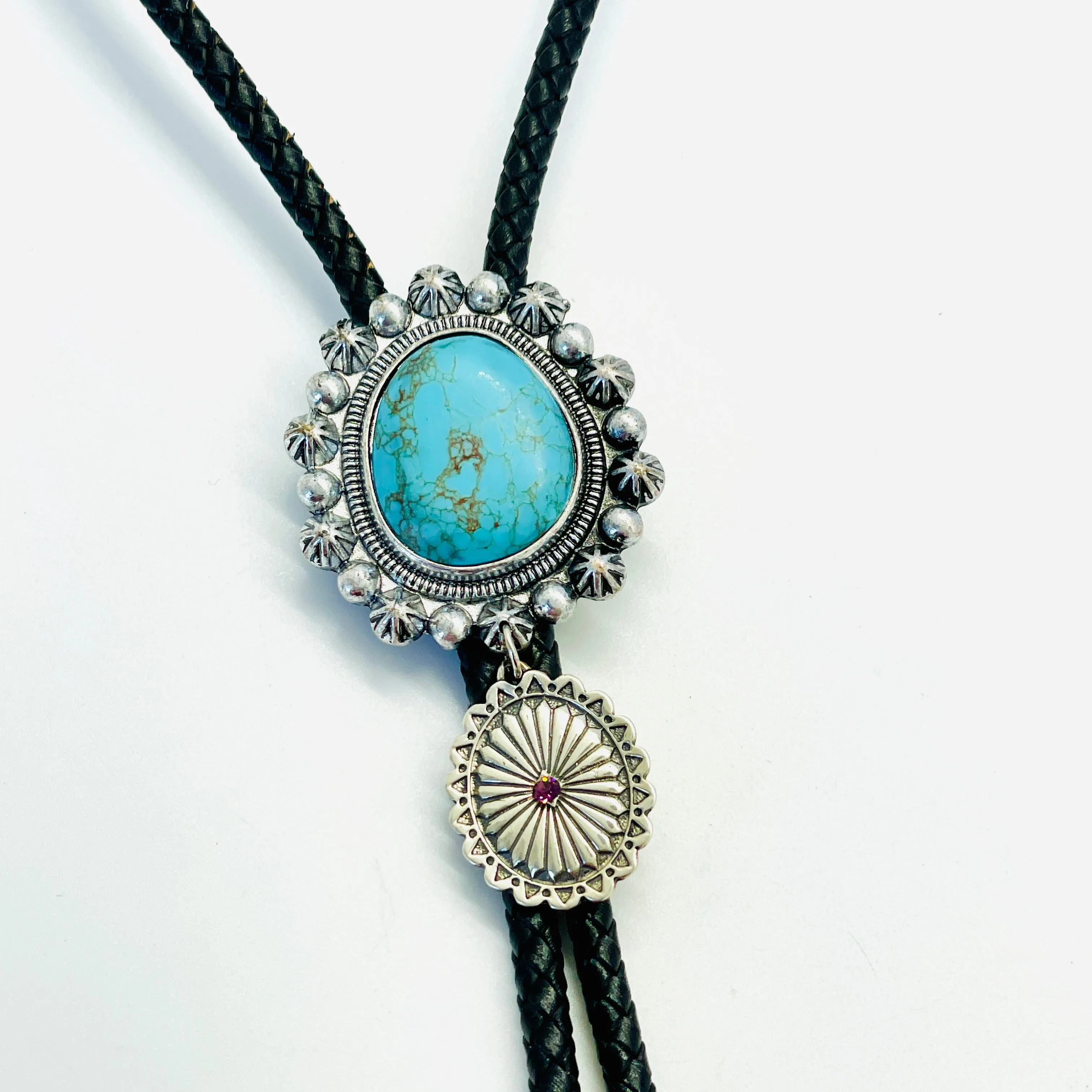 White Brass Turquoise & Concho Bolo