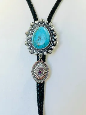 White Brass Turquoise & Concho Bolo