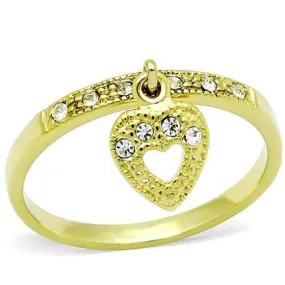 WildKlass Stainless Steel Heart Ring IP Gold Women Top Grade Crystal Clear